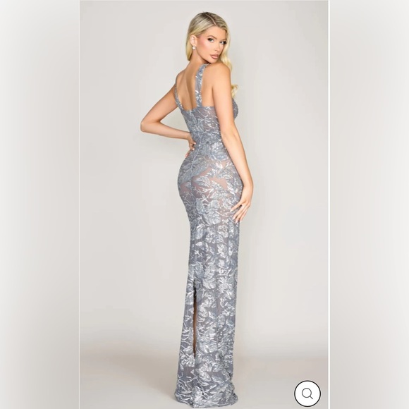 Moda Glam CHARLIZE SHEER SEQUIN HALTER GOWN- SILVER size 2 - Picture 2 of 2